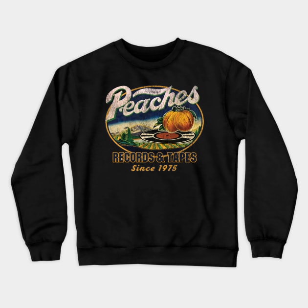 Peaches Records and Tapes Oval 1975 Worn Out Crewneck Sweatshirt by Alema Art